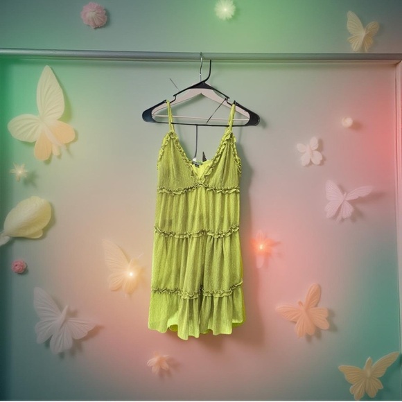 Wild Fable Lime Green Shimmer Tiered Dress - Picture 1 of 8